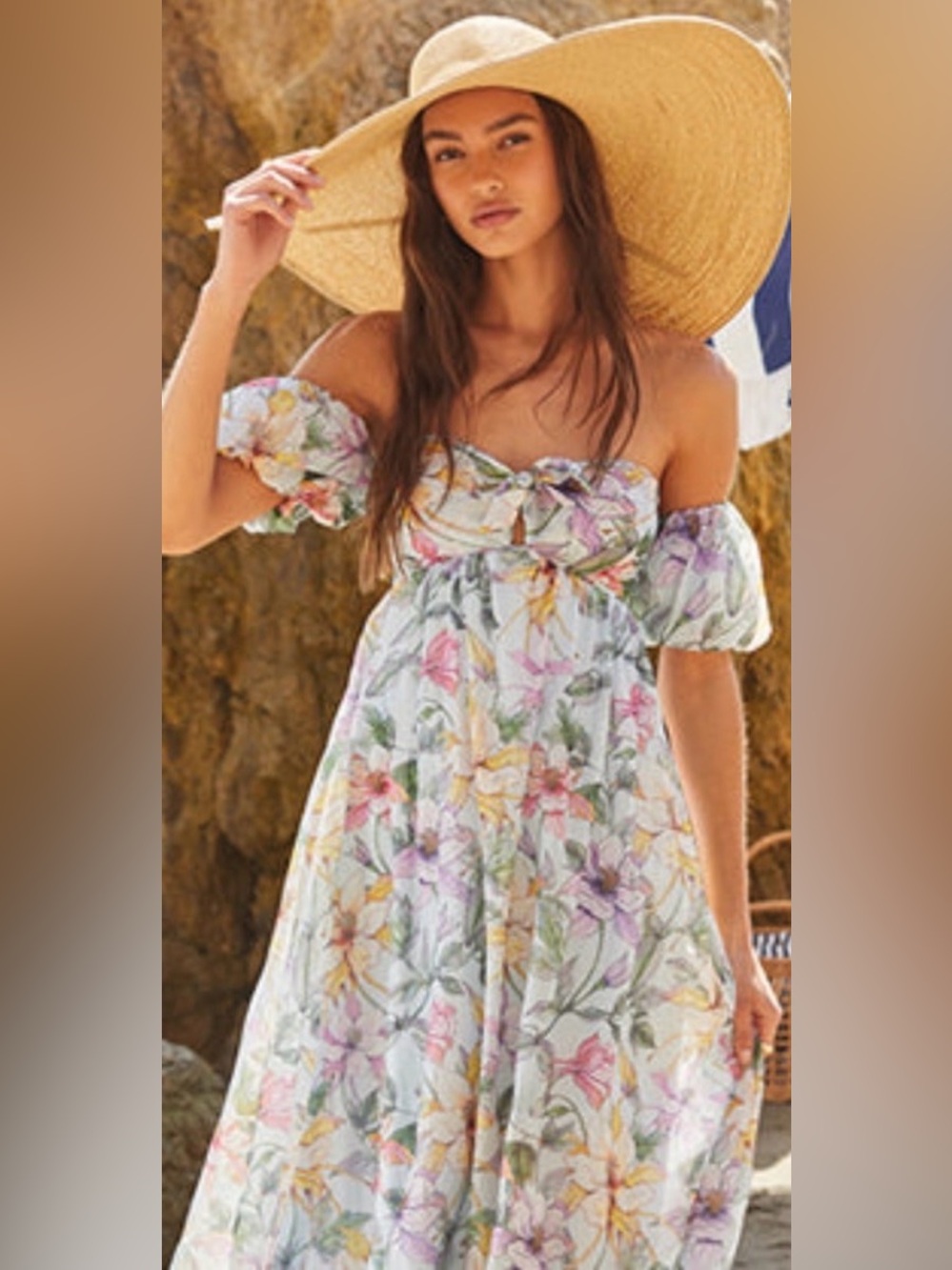 ASTR the Label Floral Off the Shoulder Midi Dress Blue Multi Tropical - Picture 12 of 12